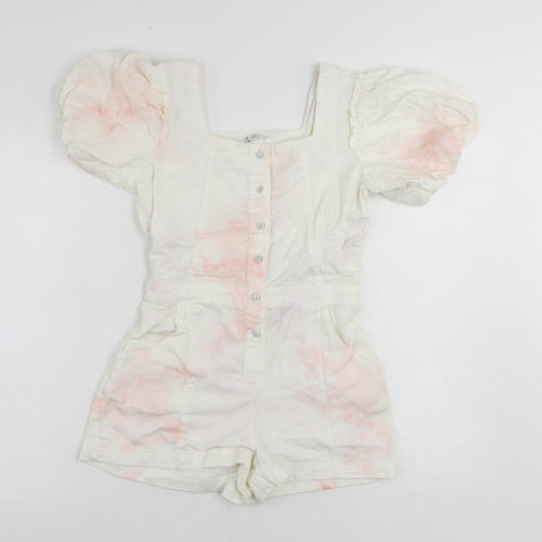 River Island Girls White Tie Dye Cotton Playsuit One-Piece Size 12 Years Button - Pockets