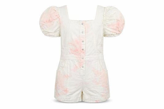 River Island Girls White Tie Dye Cotton Playsuit One-Piece Size 12 Years Button - Pockets