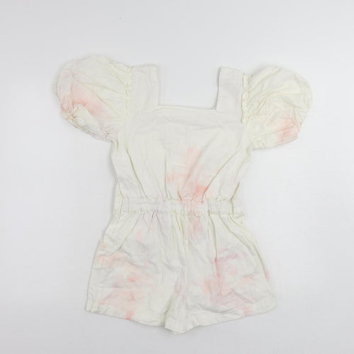River Island Girls White Tie Dye Cotton Playsuit One-Piece Size 12 Years Button - Pockets
