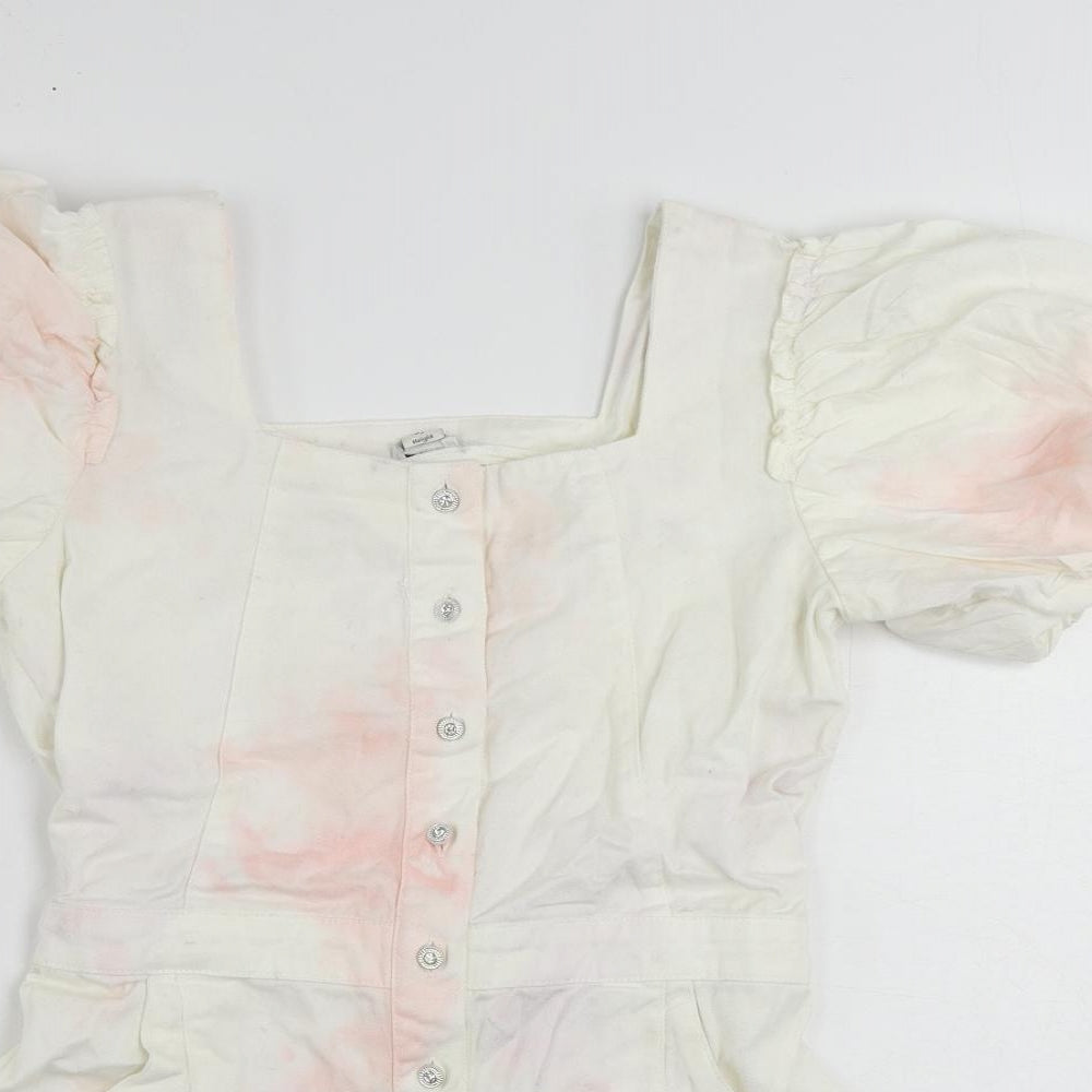 River Island Girls White Tie Dye Cotton Playsuit One-Piece Size 12 Years Button - Pockets