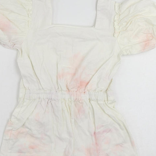 River Island Girls White Tie Dye Cotton Playsuit One-Piece Size 12 Years Button - Pockets