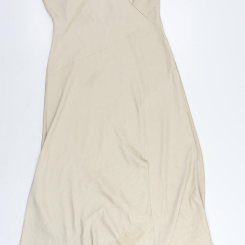 River Island Womens Beige Polyester Slip Dress Size 10 V-Neck Pullover