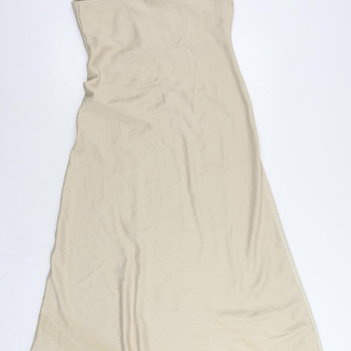 River Island Womens Beige Polyester Slip Dress Size 10 V-Neck Pullover