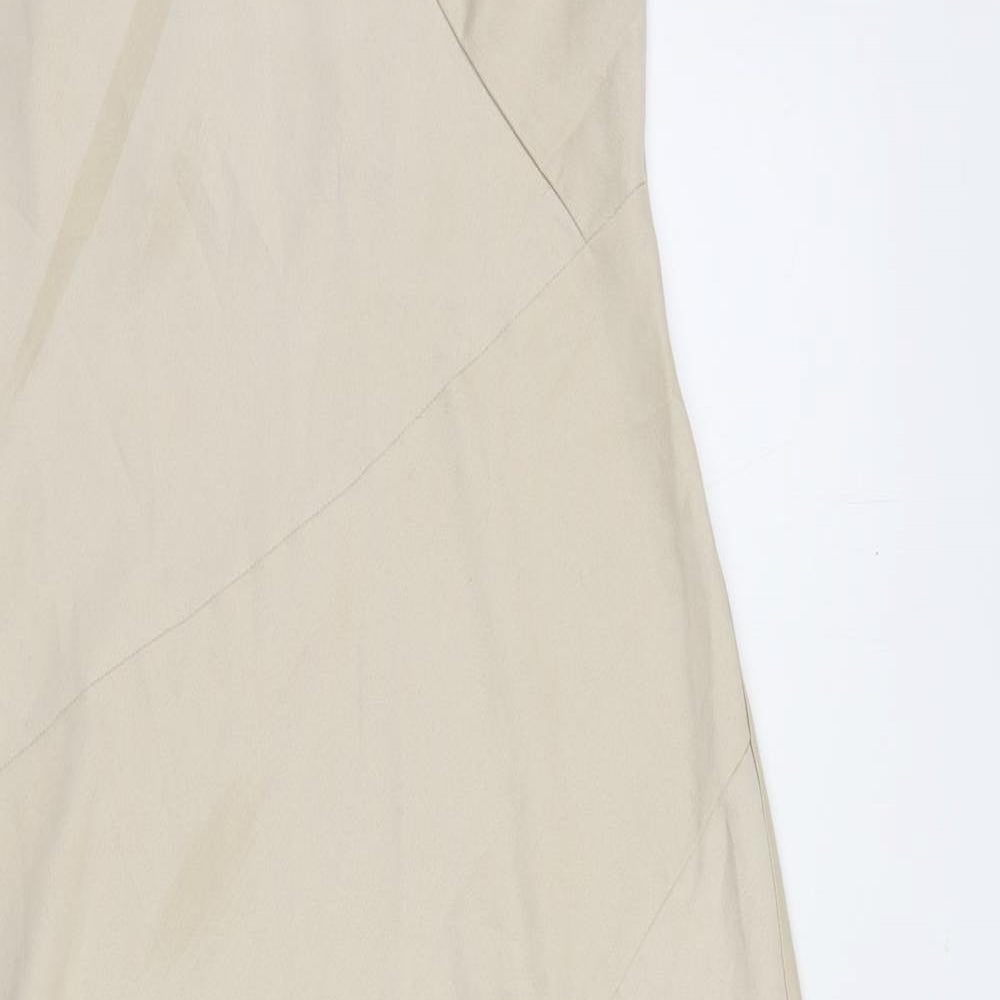 River Island Womens Beige Polyester Slip Dress Size 10 V-Neck Pullover