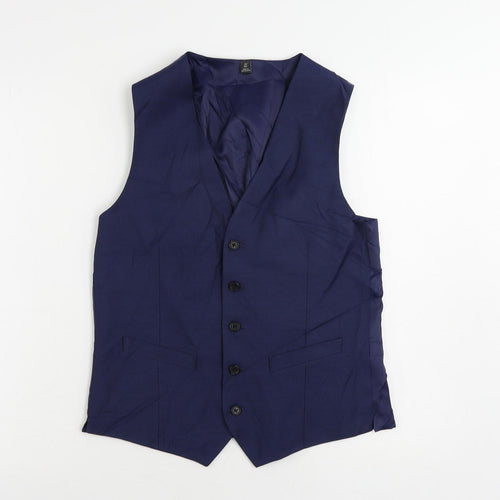 Marks and Spencer Mens Blue Polyester Jacket Suit Waistcoat Size 38 Regular
