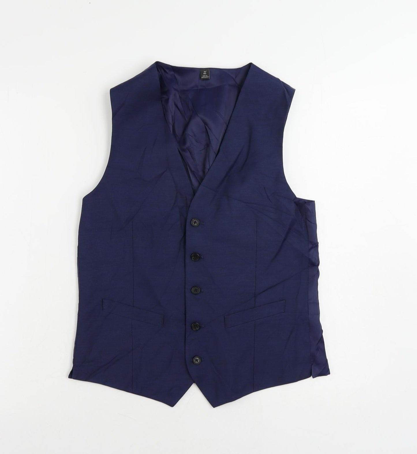 Marks and Spencer Mens Blue Polyester Jacket Suit Waistcoat Size 38 Regular