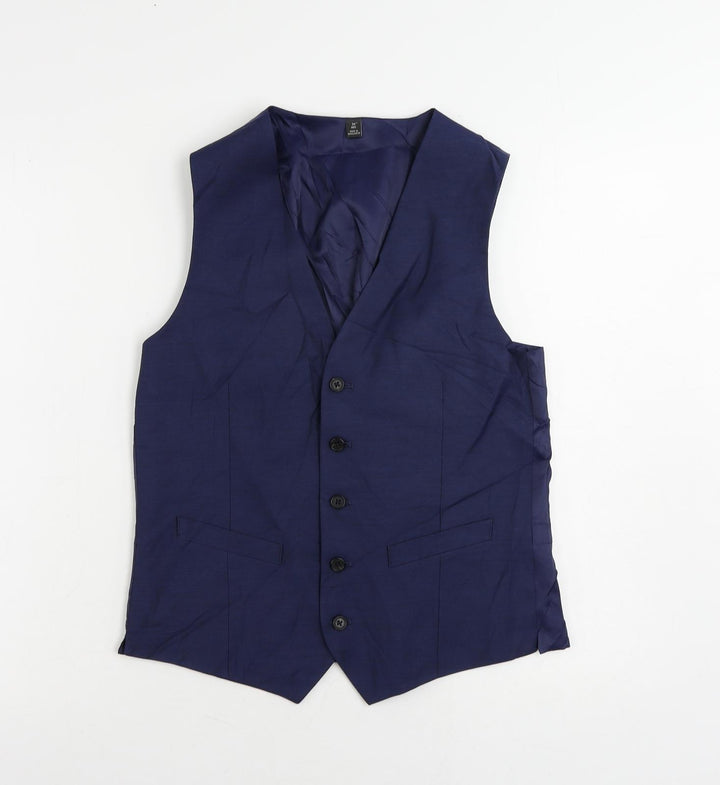 Marks and Spencer Mens Blue Polyester Jacket Suit Waistcoat Size 38 Regular