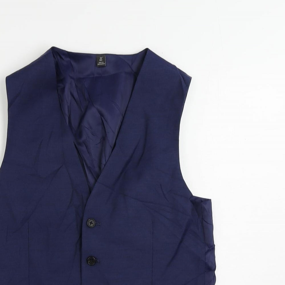 Marks and Spencer Mens Blue Polyester Jacket Suit Waistcoat Size 38 Regular