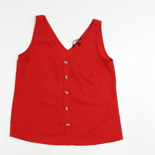 VERO MODA Womens Red Polyester Basic Tank Size M V-Neck