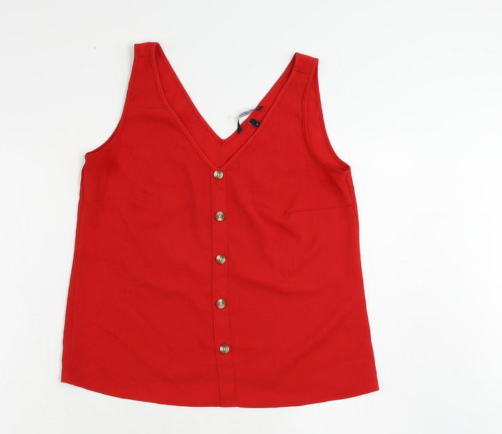 VERO MODA Womens Red Polyester Basic Tank Size M V-Neck