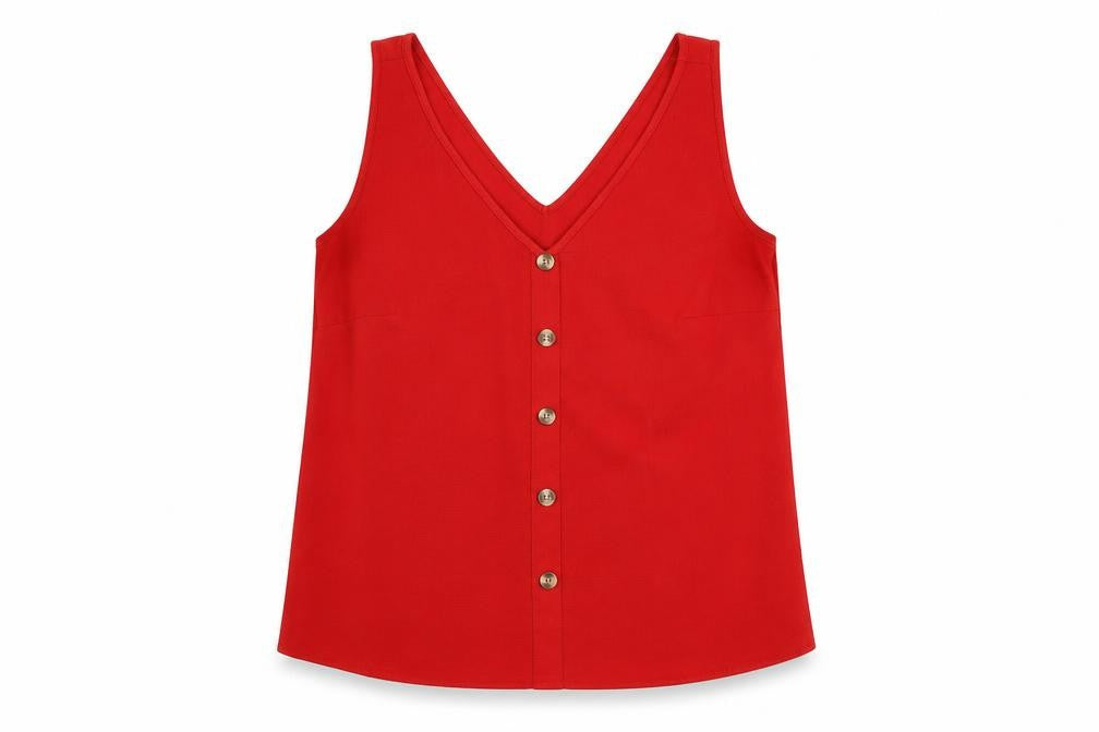 Vero Moda Womens Red Polyester Basic Tank Size M V-Neck