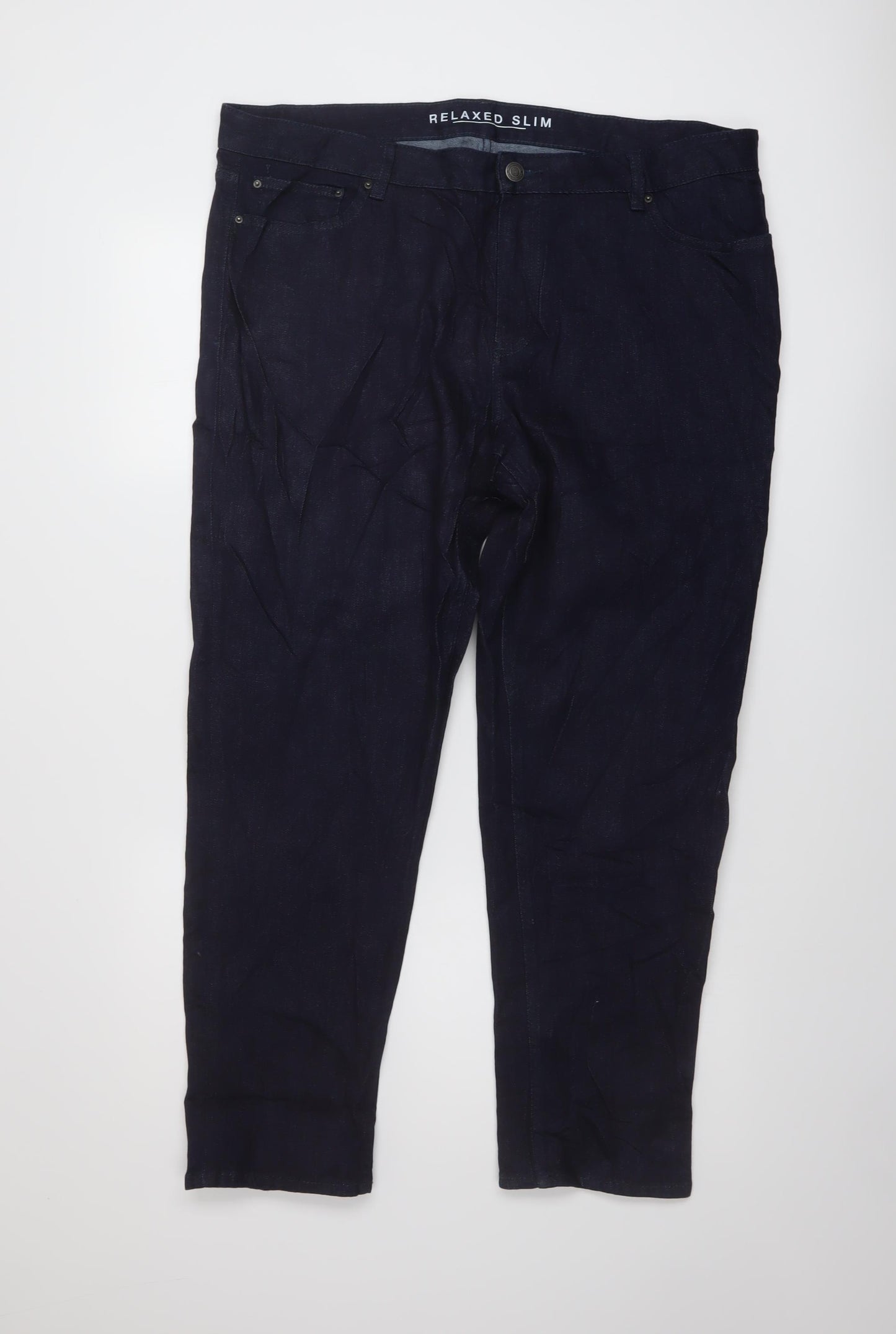 Marks and Spencer Womens Blue Cotton Straight Jeans Size 18 L28 in Slim Button