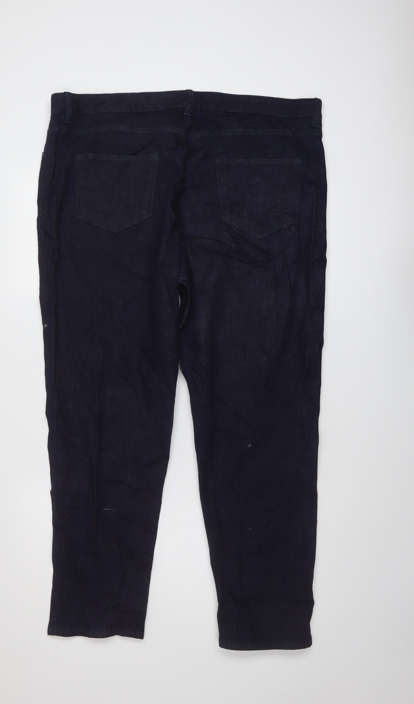 Marks and Spencer Womens Blue Cotton Straight Jeans Size 18 L28 in Slim Button