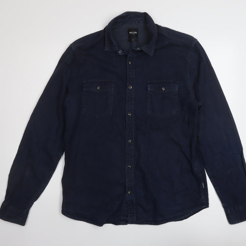ONLY & SONS Mens Blue Cotton Button-Up Size XL Collared Snap