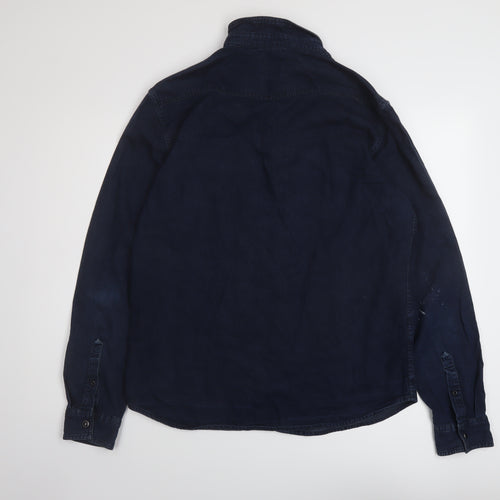 ONLY & SONS Mens Blue Cotton Button-Up Size XL Collared Snap