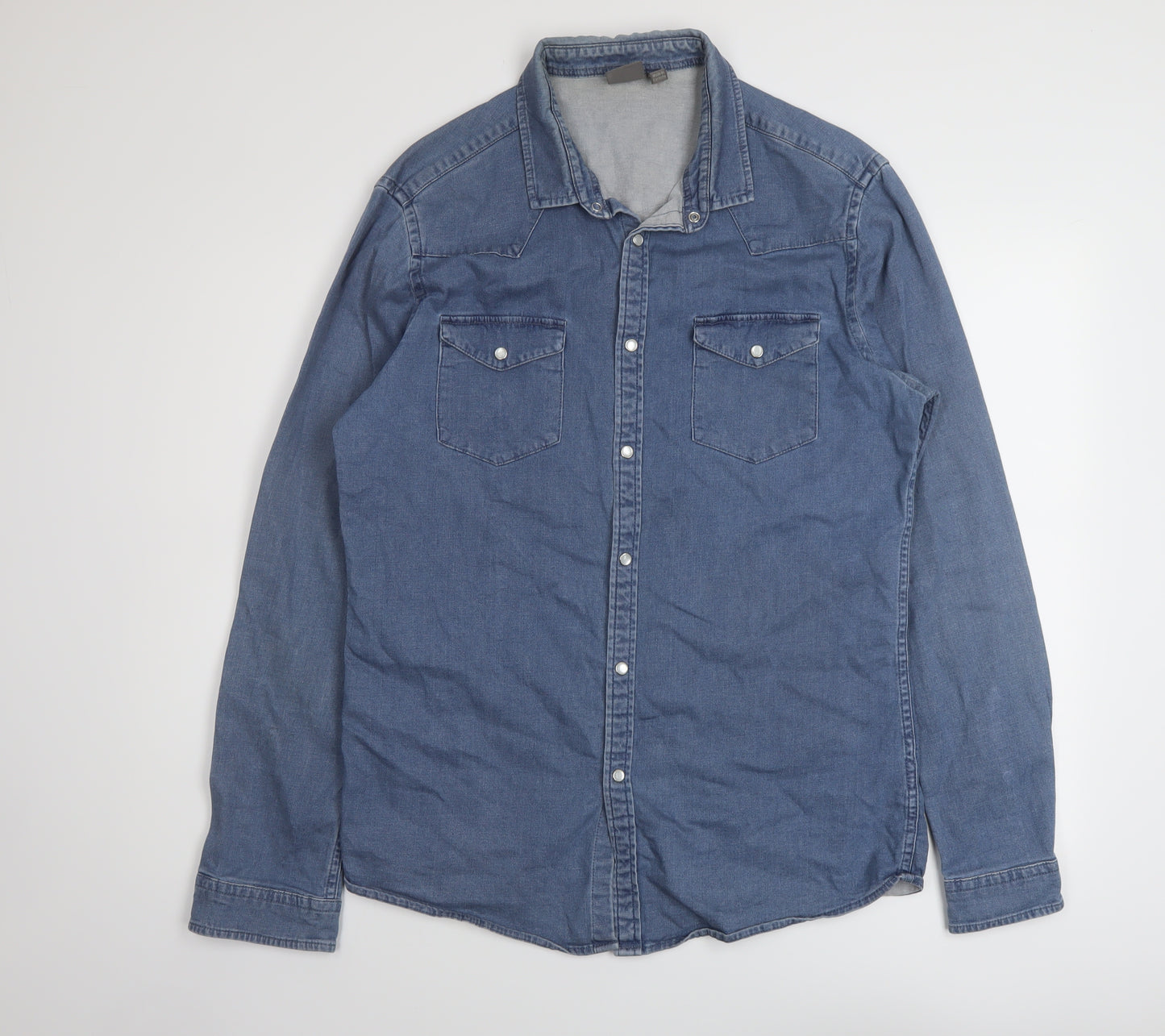 ASOS Mens Blue Cotton Button-Up Size XL Collared Snap