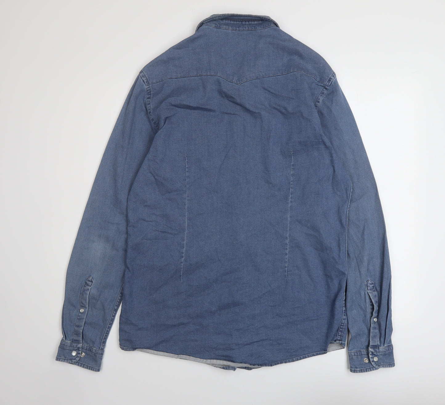 ASOS Mens Blue Cotton Button-Up Size XL Collared Snap