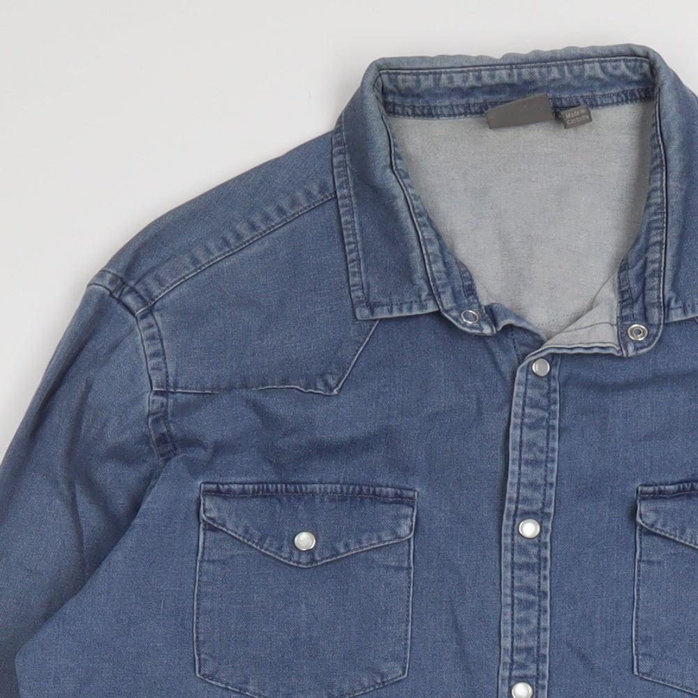 ASOS Mens Blue Cotton Button-Up Size XL Collared Snap