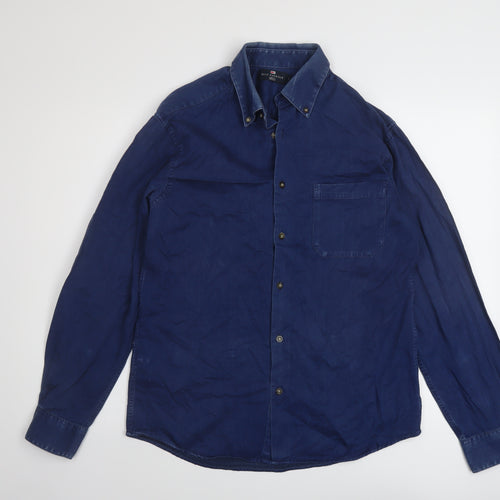 Blue Harbour Mens Blue Cotton Button-Up Size S Collared Button