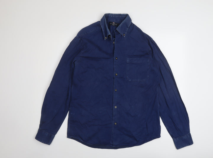 Blue Harbour Mens Blue Cotton Button-Up Size S Collared Button