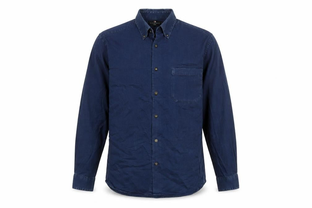Blue Harbour Mens Blue Cotton Button-Up Size S Collared Button
