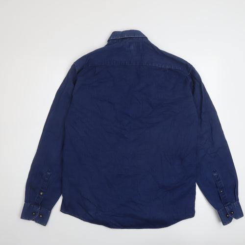 Blue Harbour Mens Blue Cotton Button-Up Size S Collared Button