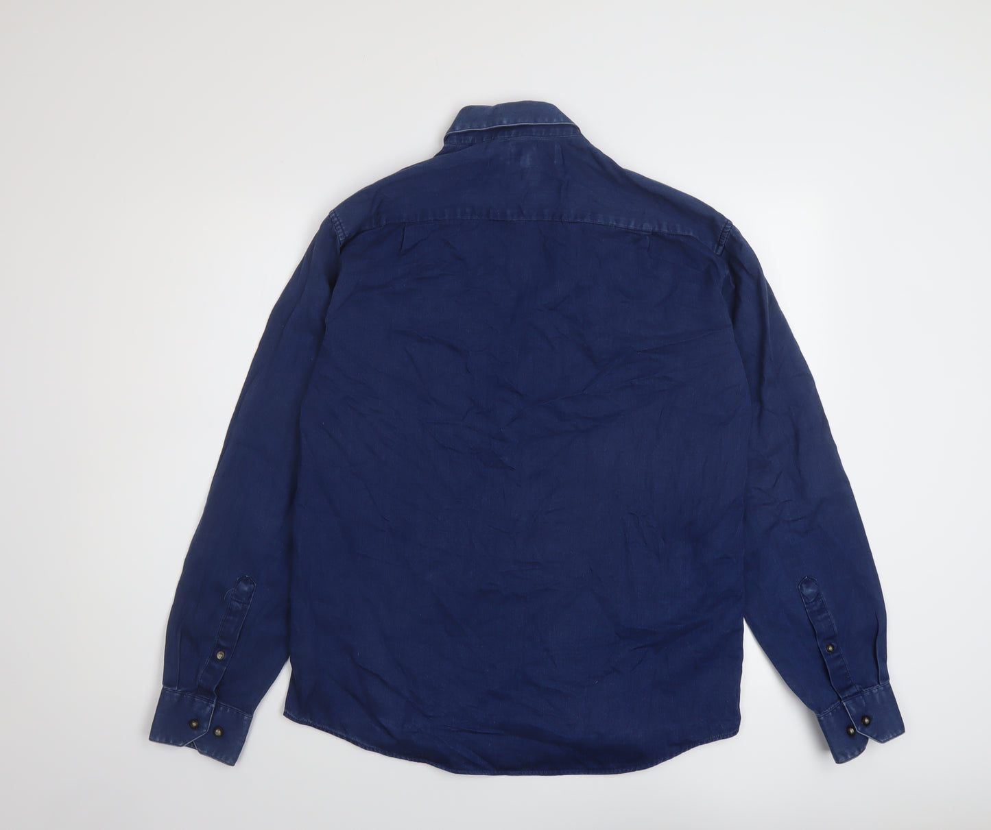 Blue Harbour Mens Blue Cotton Button-Up Size S Collared Button