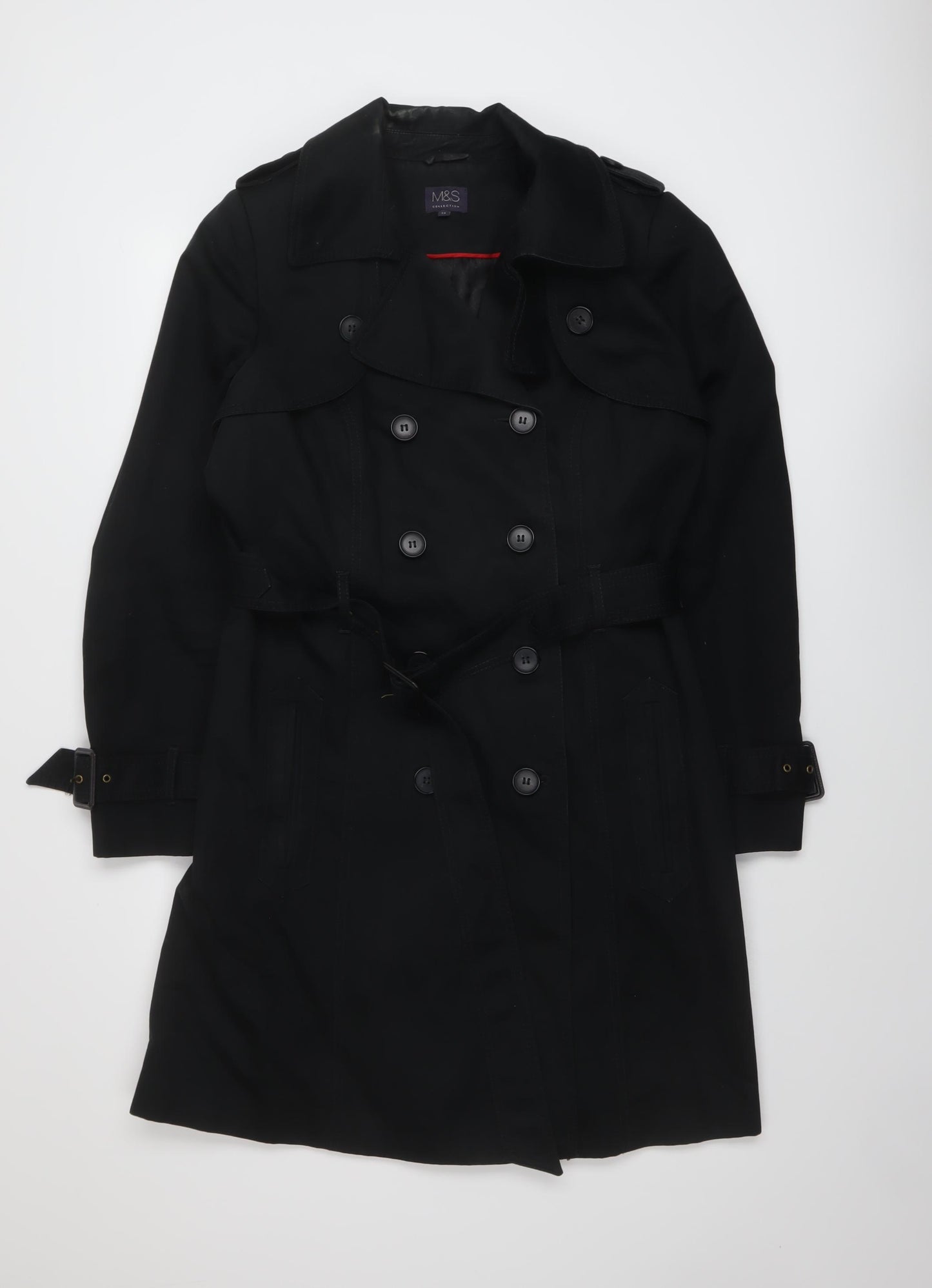 Marks and Spencer Womens Black Overcoat Coat Size 14 Button