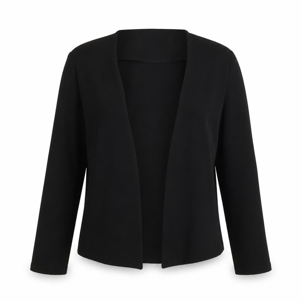 Front view of Select women’s black polyester kimono blouse, size UK 10, v-neck