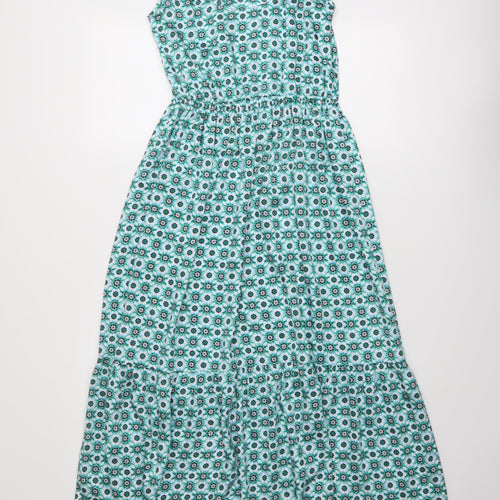 Marks and Spencer Womens Blue Geometric Polyester A-Line Size 6 V-Neck Pullover