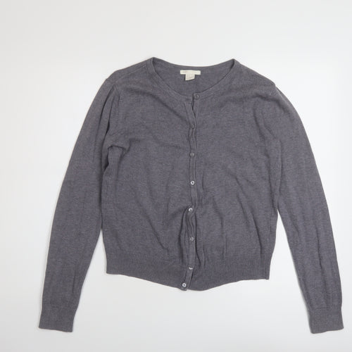 H&M Womens Grey Crew Neck Cotton Cardigan Jumper Size M