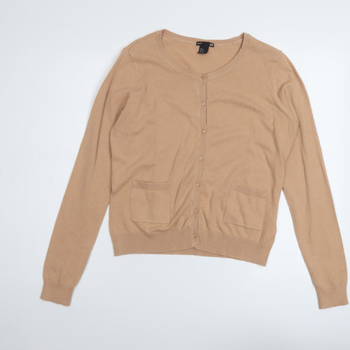 H&M Womens Beige Crew Neck Cotton Cardigan Jumper Size M