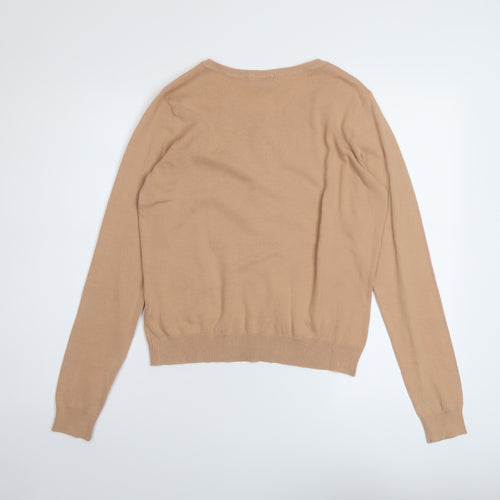 H&M Womens Beige Crew Neck Cotton Cardigan Jumper Size M
