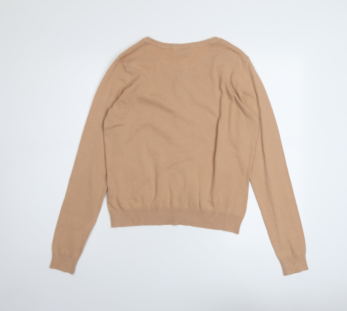 H&M Womens Beige Crew Neck Cotton Cardigan Jumper Size M