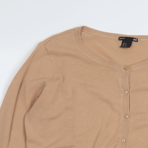 H&M Womens Beige Crew Neck Cotton Cardigan Jumper Size M