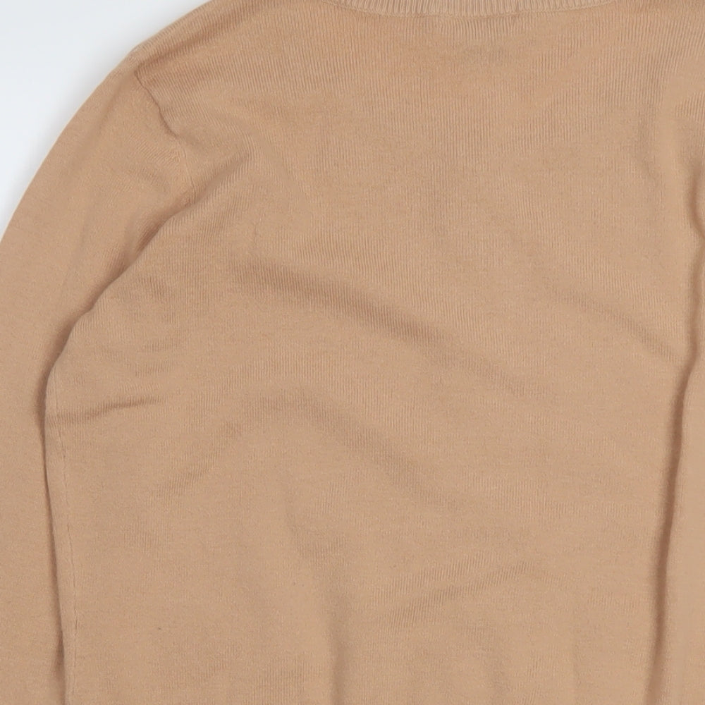 H&M Womens Beige Crew Neck Cotton Cardigan Jumper Size M