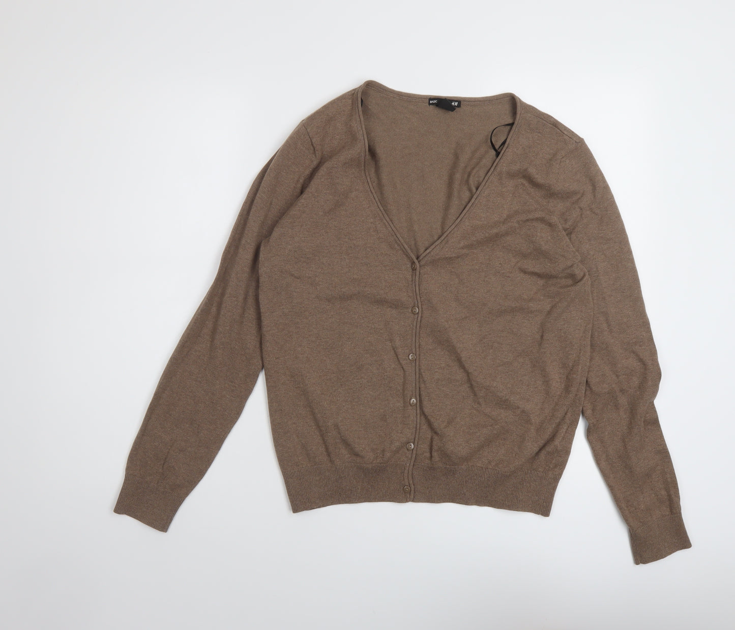 H&M Womens Brown V-Neck Cotton Cardigan Jumper Size M
