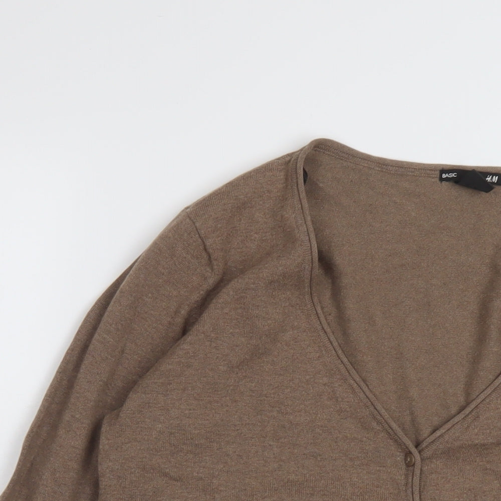 H&M Womens Brown V-Neck Cotton Cardigan Jumper Size M