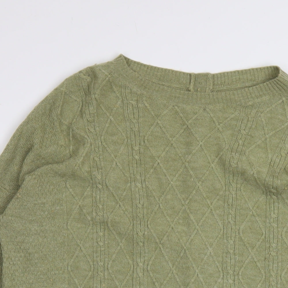 Fat Face Womens Green Round Neck Acrylic Pullover Jumper Size 12