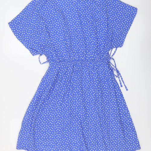 Marks and Spencer Womens Blue Polka Dot Viscose A-Line Size 8 V-Neck Pullover