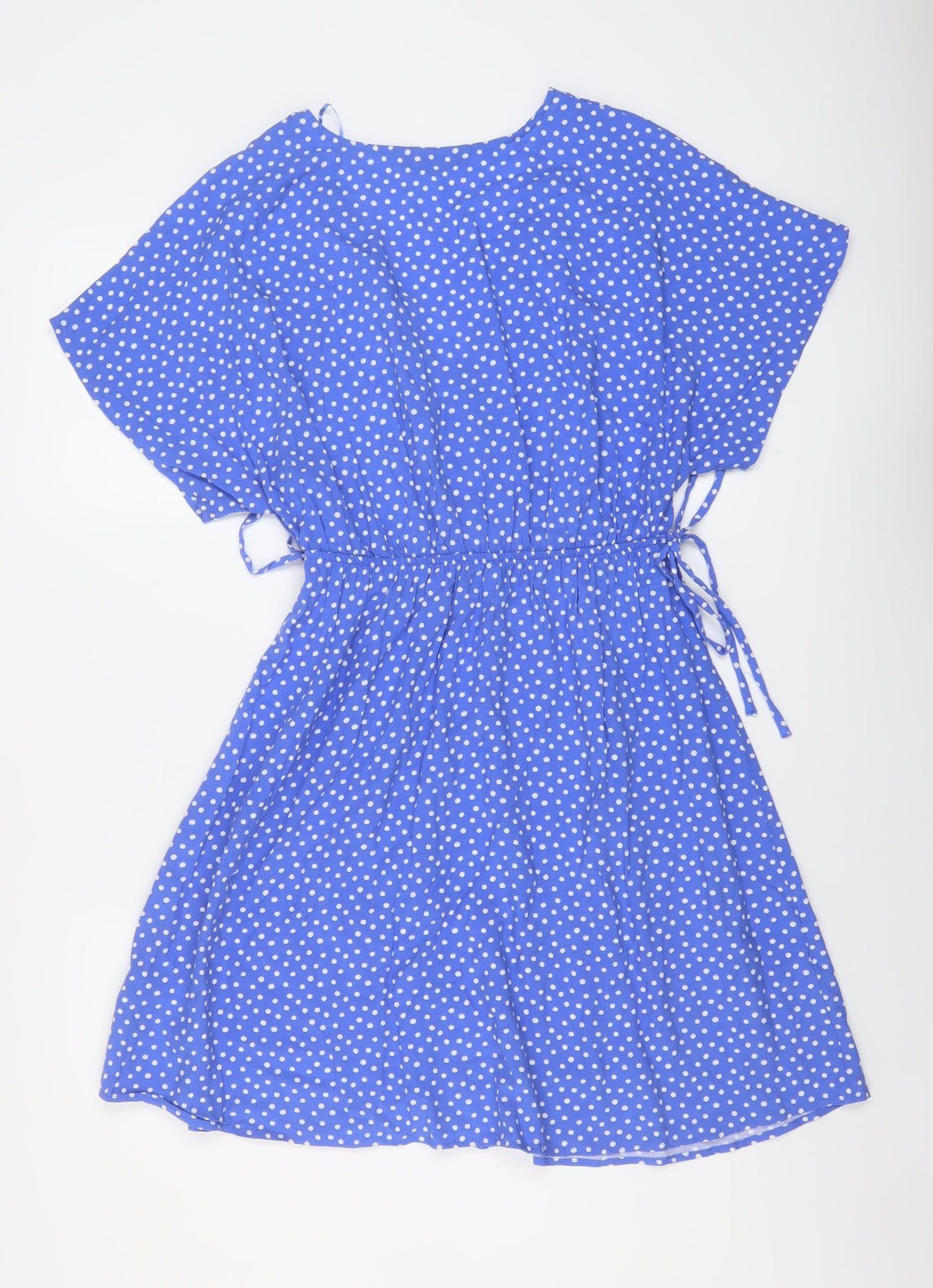 Marks and Spencer Womens Blue Polka Dot Viscose A-Line Size 8 V-Neck Pullover