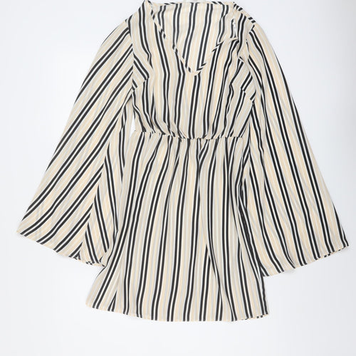 Missguided Womens Beige Striped Polyester Mini Size 6 V-Neck Pullover
