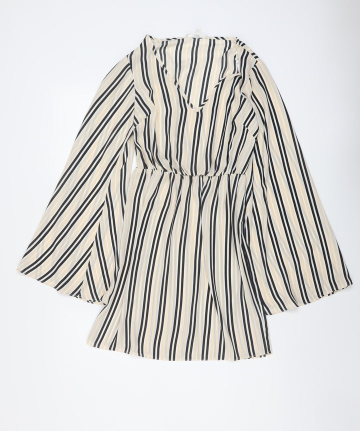 Missguided Womens Beige Striped Polyester Mini Size 6 V-Neck Pullover