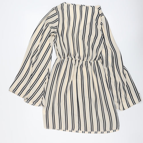 Missguided Womens Beige Striped Polyester Mini Size 6 V-Neck Pullover