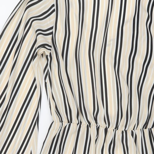 Missguided Womens Beige Striped Polyester Mini Size 6 V-Neck Pullover