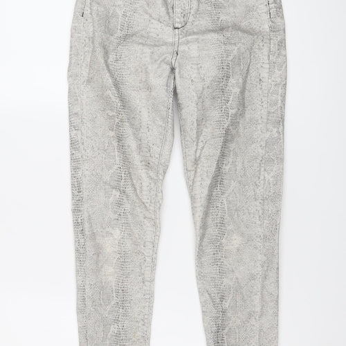 Zara Womens Beige Animal Print Cotton Trousers Size 8 L27 in Regular Button