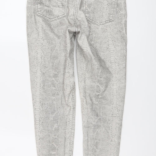 Zara Womens Beige Animal Print Cotton Trousers Size 8 L27 in Regular Button