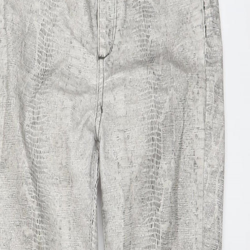 Zara Womens Beige Animal Print Cotton Trousers Size 8 L27 in Regular Button