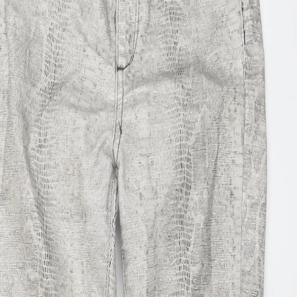 Zara Womens Beige Animal Print Cotton Trousers Size 8 L27 in Regular Button