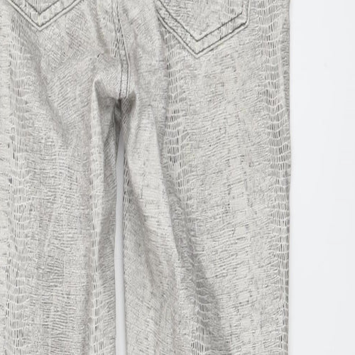Zara Womens Beige Animal Print Cotton Trousers Size 8 L27 in Regular Button